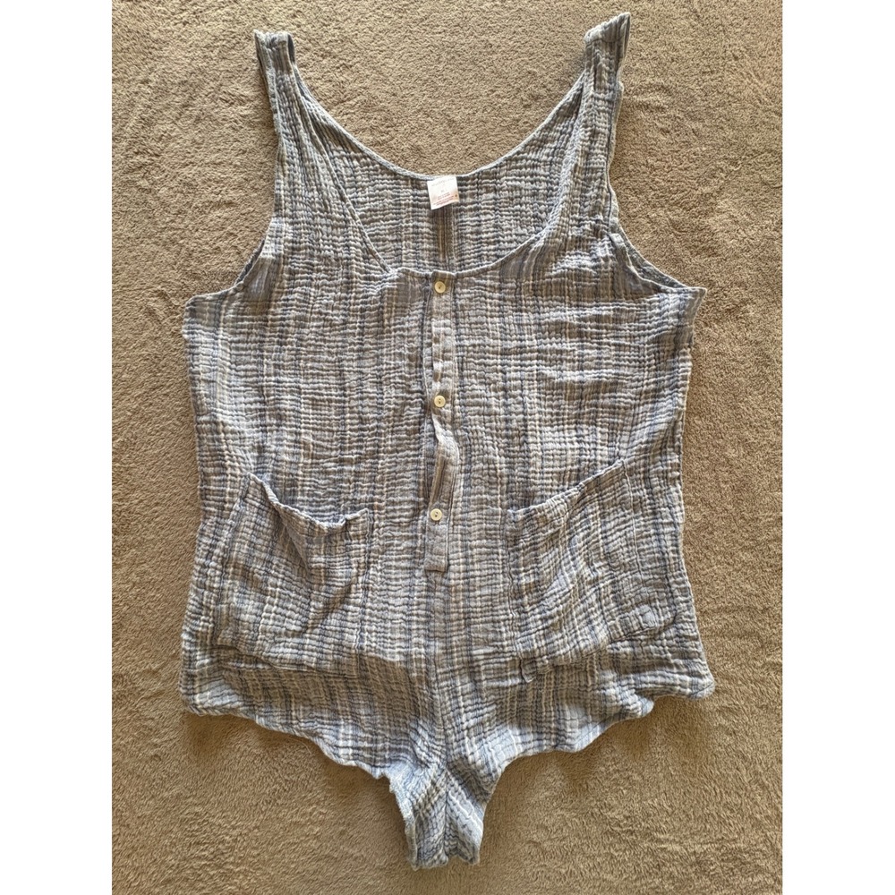 Xhilaration Womens XL Blue White Striped Gauze Romper Button Front 100% Cotton